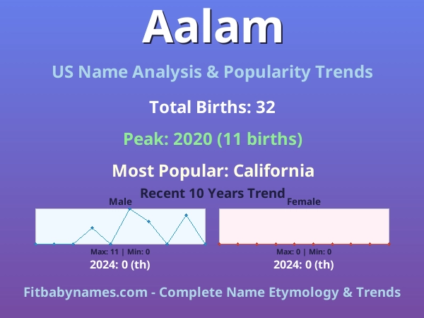 Infographic: Aalam name meaning, origin, and popularity trends in the United States (US baby name analysis chart)