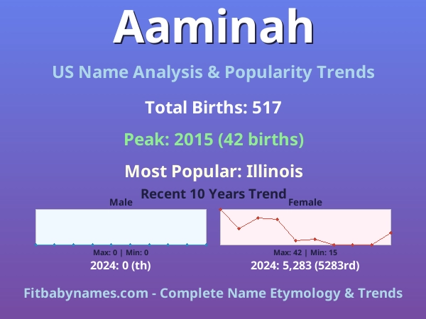 Infographic: Aaminah name meaning, origin, and popularity trends in the United States (US baby name analysis chart)