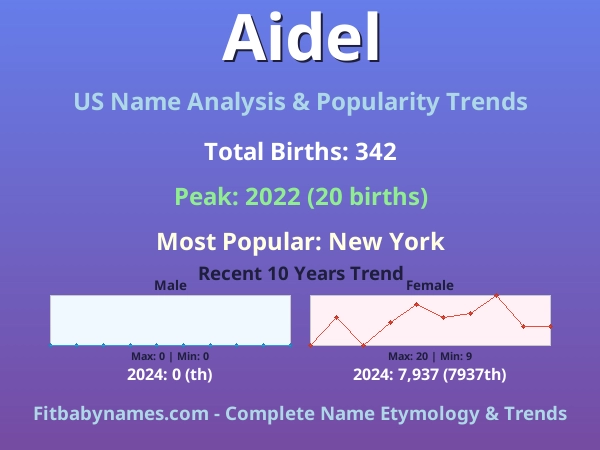 Infographic: Aidel name meaning, origin, and popularity trends in the United States (US baby name analysis chart)