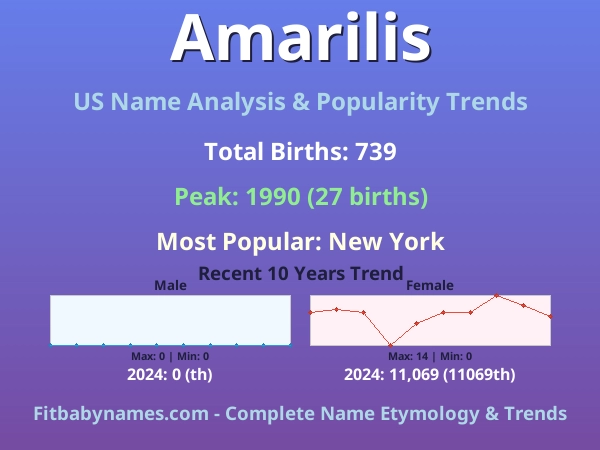 Infographic: Amarilis name meaning, origin, and popularity trends in the United States (US baby name analysis chart)