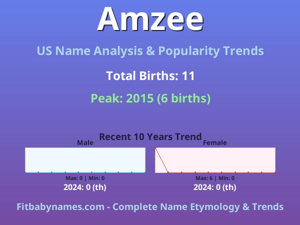 Infographic: Amzee name meaning, origin, and popularity trends in the United States (US baby name analysis chart)