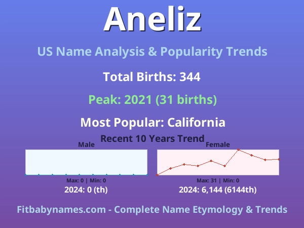 Infographic: Aneliz name meaning, origin, and popularity trends in the United States (US baby name analysis chart)