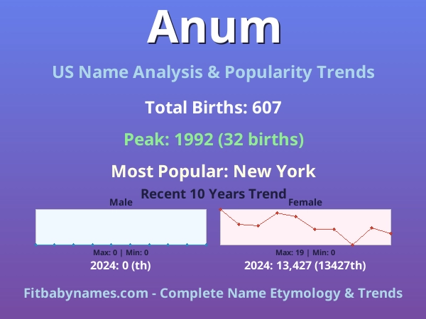 Infographic: Anum name meaning, origin, and popularity trends in the United States (US baby name analysis chart)