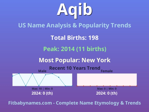 Infographic: Aqib name meaning, origin, and popularity trends in the United States (US baby name analysis chart)