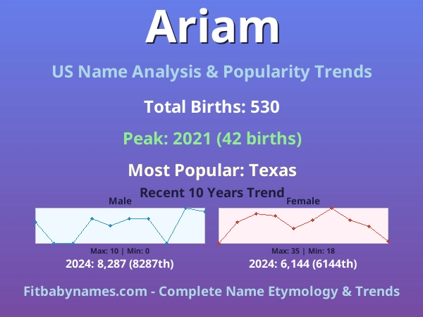 Infographic: Ariam name meaning, origin, and popularity trends in the United States (US baby name analysis chart)