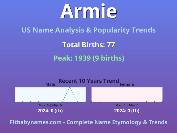 Infographic: Armie name meaning, origin, and popularity trends in the United States (US baby name analysis chart)