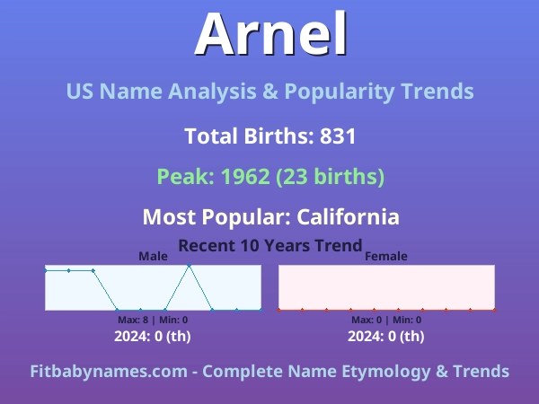 Infographic: Arnel name meaning, origin, and popularity trends in the United States (US baby name analysis chart)