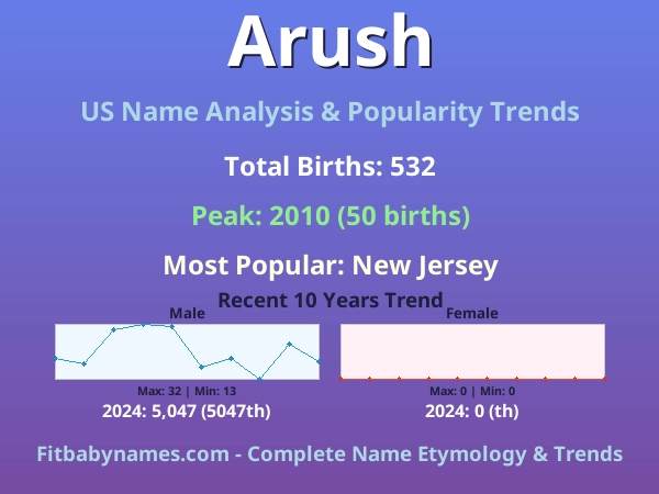 Infographic: Arush name meaning, origin, and popularity trends in the United States (US baby name analysis chart)