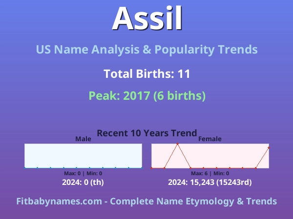 Infographic: Assil name meaning, origin, and popularity trends in the United States (US baby name analysis chart)