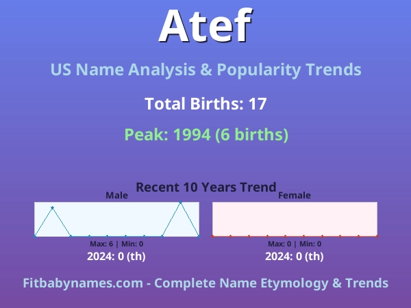 Infographic: Atef name meaning, origin, and popularity trends in the United States (US baby name analysis chart)