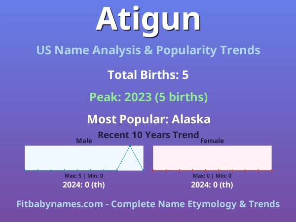 Infographic: Atigun name meaning, origin, and popularity trends in the United States (US baby name analysis chart)