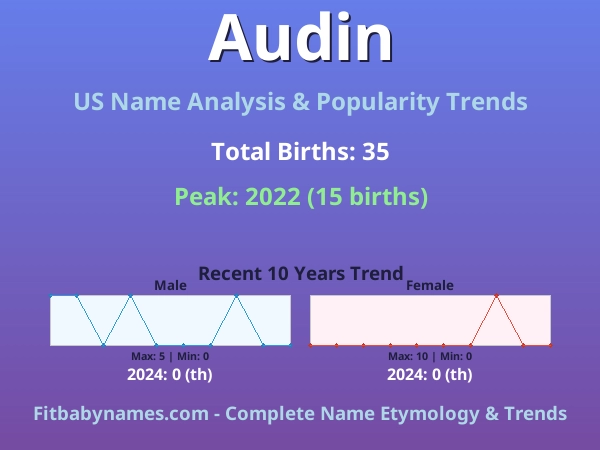 Infographic: Audin name meaning, origin, and popularity trends in the United States (US baby name analysis chart)