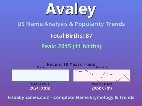 Infographic: Avaley name meaning, origin, and popularity trends in the United States (US baby name analysis chart)