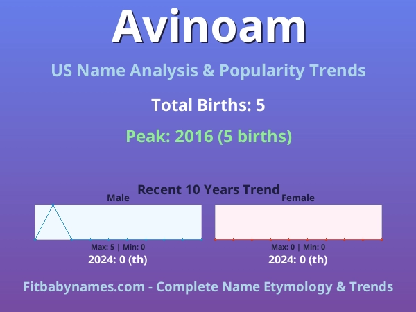 Infographic: Avinoam name meaning, origin, and popularity trends in the United States (US baby name analysis chart)