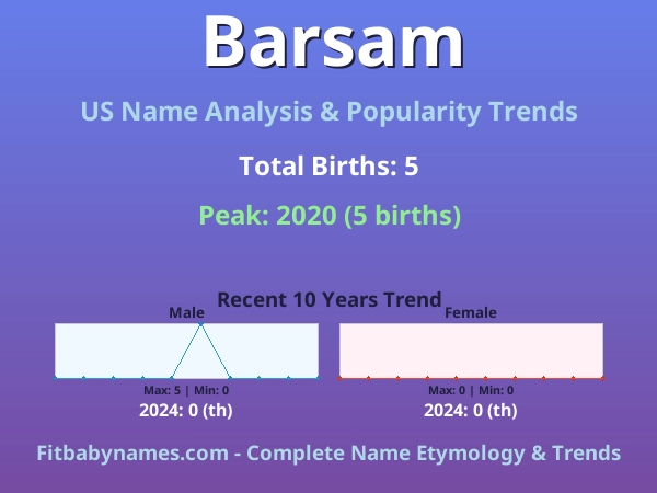 Infographic: Barsam name meaning, origin, and popularity trends in the United States (US baby name analysis chart)
