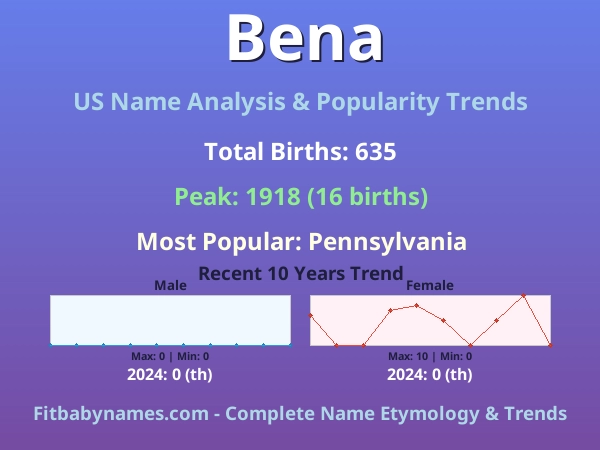 Infographic: Bena name meaning, origin, and popularity trends in the United States (US baby name analysis chart)