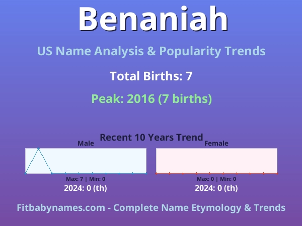 Infographic: Benaniah name meaning, origin, and popularity trends in the United States (US baby name analysis chart)