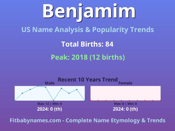 Infographic: Benjamim name meaning, origin, and popularity trends in the United States (US baby name analysis chart)