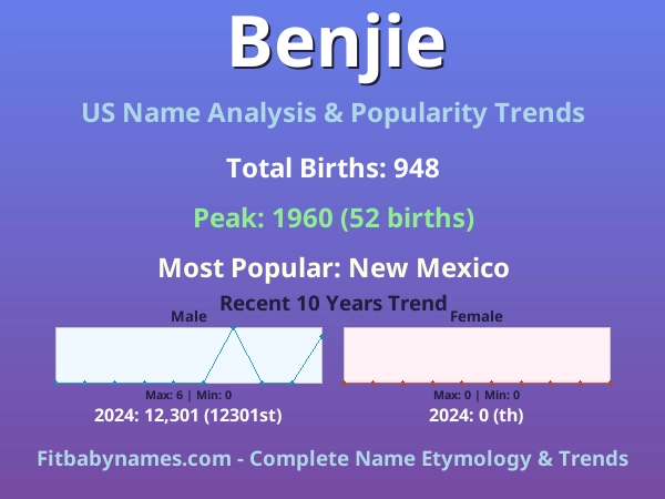 Infographic: Benjie name meaning, origin, and popularity trends in the United States (US baby name analysis chart)