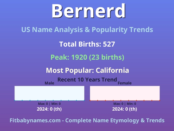 Infographic: Bernerd name meaning, origin, and popularity trends in the United States (US baby name analysis chart)