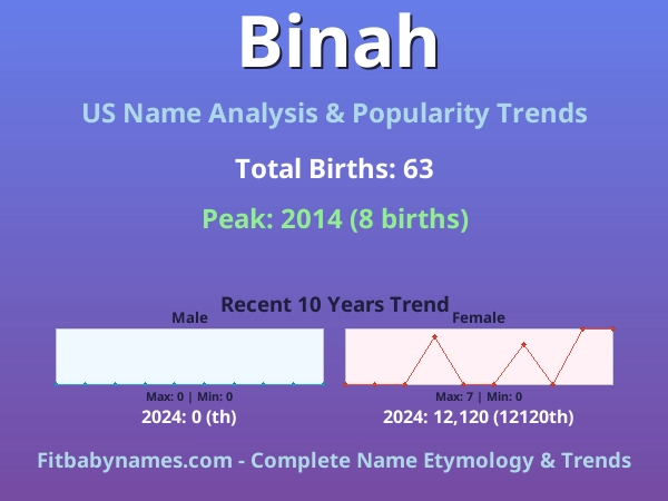 Infographic: Binah name meaning, origin, and popularity trends in the United States (US baby name analysis chart)