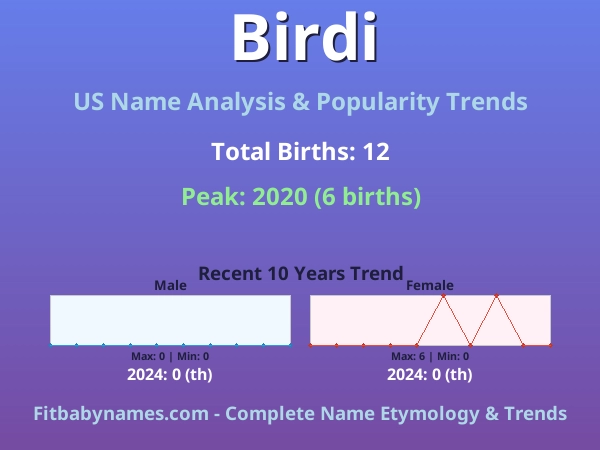 Infographic: Birdi name meaning, origin, and popularity trends in the United States (US baby name analysis chart)