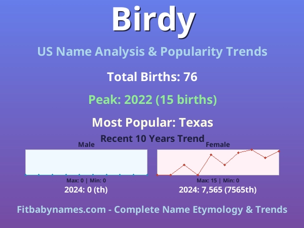 Infographic: Birdy name meaning, origin, and popularity trends in the United States (US baby name analysis chart)