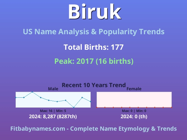 Infographic: Biruk name meaning, origin, and popularity trends in the United States (US baby name analysis chart)