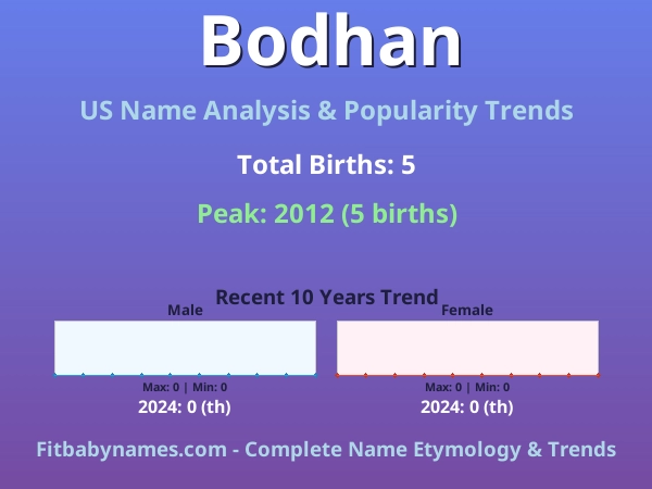 Infographic: Bodhan name meaning, origin, and popularity trends in the United States (US baby name analysis chart)