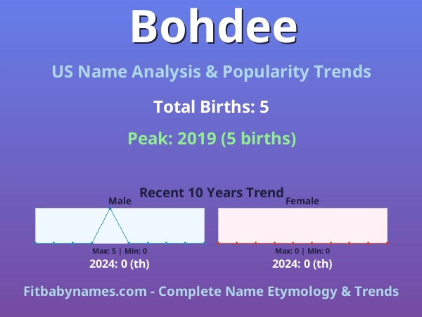 Infographic: Bohdee name meaning, origin, and popularity trends in the United States (US baby name analysis chart)