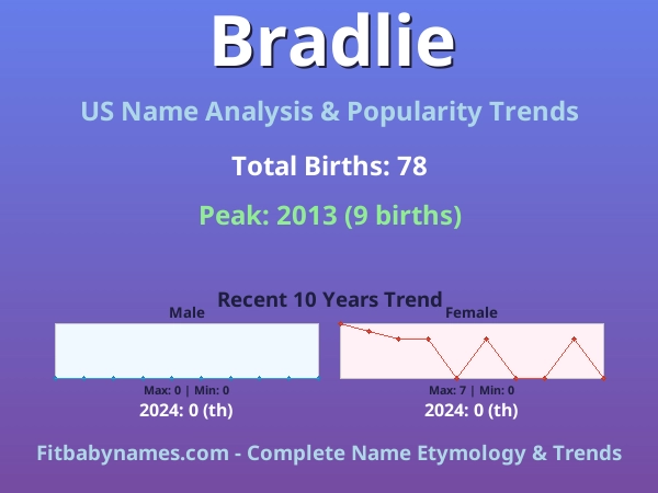 Infographic: Bradlie name meaning, origin, and popularity trends in the United States (US baby name analysis chart)
