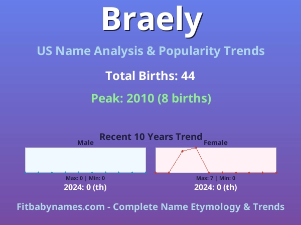 Infographic: Braely name meaning, origin, and popularity trends in the United States (US baby name analysis chart)