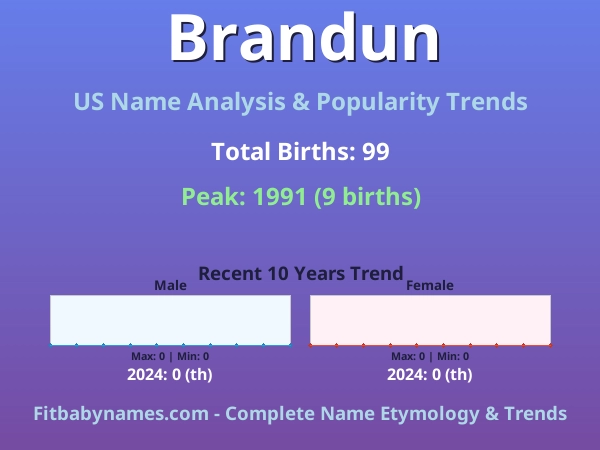 Infographic: Brandun name meaning, origin, and popularity trends in the United States (US baby name analysis chart)