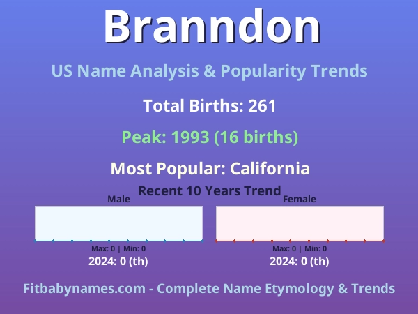 Infographic: Branndon name meaning, origin, and popularity trends in the United States (US baby name analysis chart)