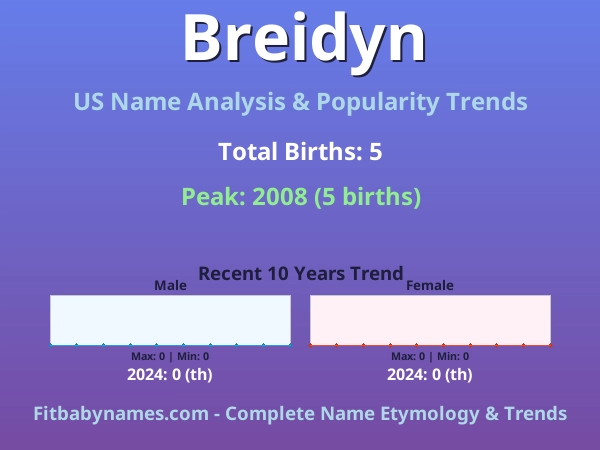 Infographic: Breidyn name meaning, origin, and popularity trends in the United States (US baby name analysis chart)