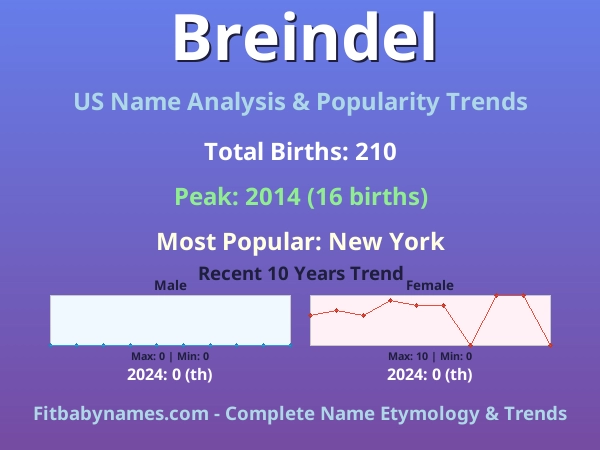 Infographic: Breindel name meaning, origin, and popularity trends in the United States (US baby name analysis chart)