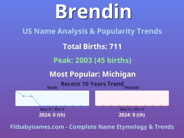 Infographic: Brendin name meaning, origin, and popularity trends in the United States (US baby name analysis chart)