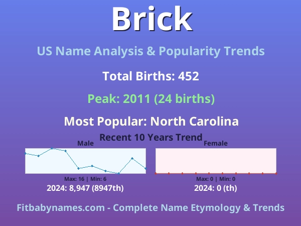 Infographic: Brick name meaning, origin, and popularity trends in the United States (US baby name analysis chart)