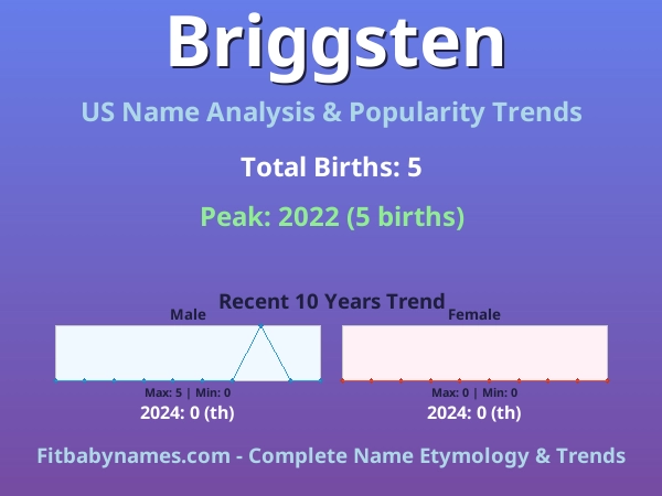 Infographic: Briggsten name meaning, origin, and popularity trends in the United States (US baby name analysis chart)