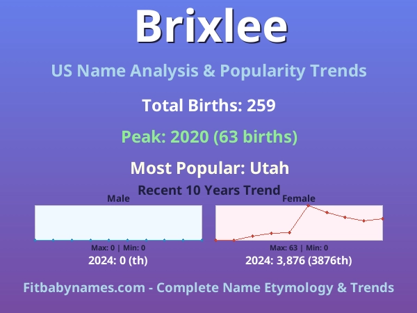 Infographic: Brixlee name meaning, origin, and popularity trends in the United States (US baby name analysis chart)
