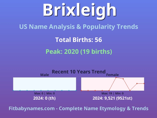 Infographic: Brixleigh name meaning, origin, and popularity trends in the United States (US baby name analysis chart)