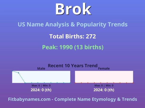 Infographic: Brok name meaning, origin, and popularity trends in the United States (US baby name analysis chart)