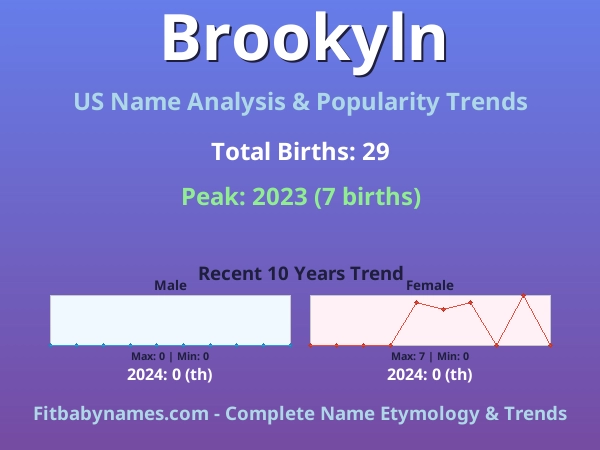 Infographic: Brookyln name meaning, origin, and popularity trends in the United States (US baby name analysis chart)