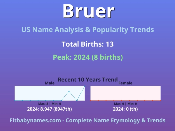 Infographic: Bruer name meaning, origin, and popularity trends in the United States (US baby name analysis chart)