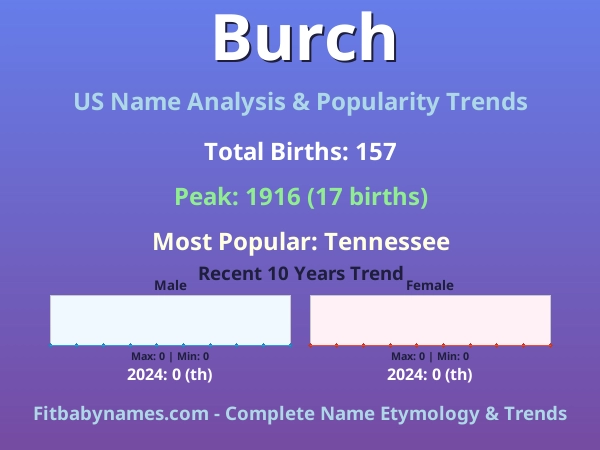 Infographic: Burch name meaning, origin, and popularity trends in the United States (US baby name analysis chart)
