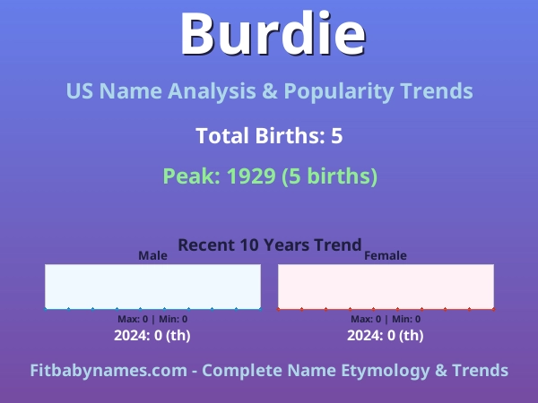 Infographic: Burdie name meaning, origin, and popularity trends in the United States (US baby name analysis chart)