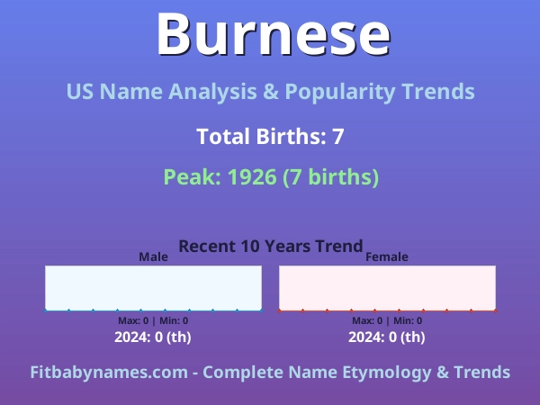 Infographic: Burnese name meaning, origin, and popularity trends in the United States (US baby name analysis chart)