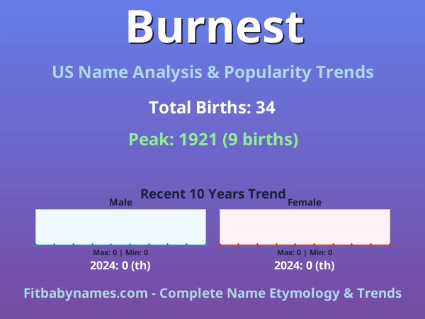 Infographic: Burnest name meaning, origin, and popularity trends in the United States (US baby name analysis chart)