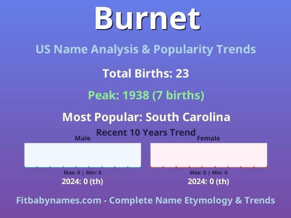 Infographic: Burnet name meaning, origin, and popularity trends in the United States (US baby name analysis chart)