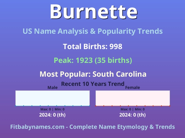 Infographic: Burnette name meaning, origin, and popularity trends in the United States (US baby name analysis chart)